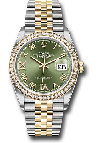 Rolex Steel and Yellow Gold Rolesor Datejust 36 Watch - Yellow Diamond Bezel - Olive Green Roman Dial - Jubilee Bracelet - 126283RBR