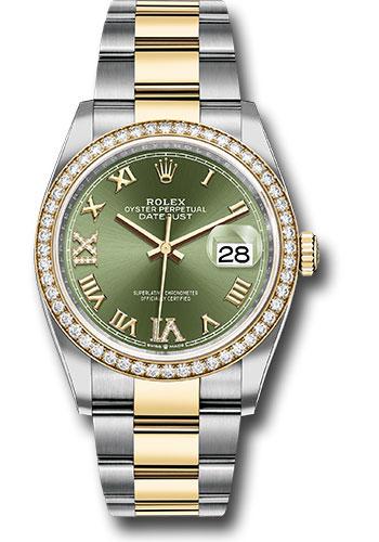 Rolex Steel and Yellow Gold Rolesor Datejust 36 Watch - Diamond Bezel - Olive Green Roman Dial - Oyster Bracelet - 126283RBR
