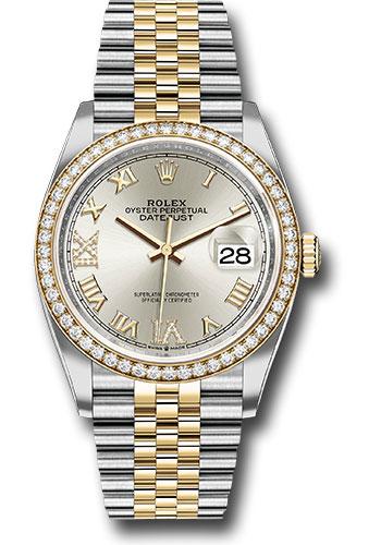 Rolex Steel and Yellow Gold Rolesor Datejust 36 Watch - Yellow Diamond Bezel - Silver Roman Dial - Jubilee Bracelet - 126283RBR