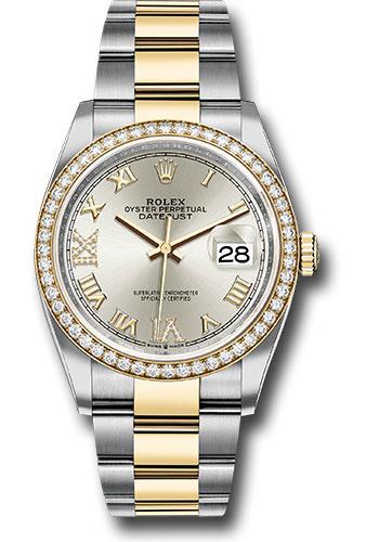 Rolex Steel and Yellow Gold Rolesor Datejust 36 Watch - Diamond Bezel - Silver Roman Dial - Oyster Bracelet - 126283RBR