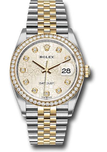 Rolex Steel and Yellow Gold Rolesor Datejust 36 Watch - Yellow Diamond Bezel - Silver Jubilee Diamond Dial - Jubilee Bracelet - 126283RBR