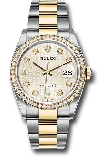 Rolex Steel and Yellow Gold Rolesor Datejust 36 Watch - Diamond Bezel - Silver Jubilee Diamond Dial - Oyster Bracelet - 126283RBR