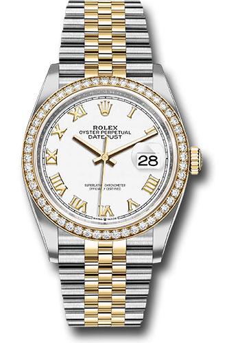 Rolex Steel and Yellow Gold Rolesor Datejust 36 Watch - Yellow Diamond Bezel - White Roman Dial - Jubilee Bracelet - 126283RBR