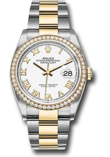 Rolex Steel and Yellow Gold Rolesor Datejust 36 Watch - Diamond Bezel - White Roman Dial - Oyster Bracelet - 126283RBR