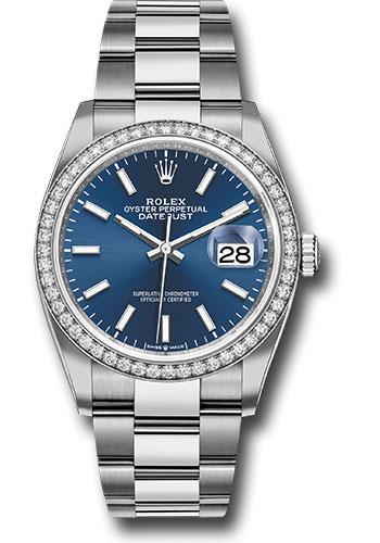 Rolex Steel Datejust 36 Watch - Diamond Bezel - Blue Index Dial - Oyster Bracelet - 2019 Release - 126284RBR