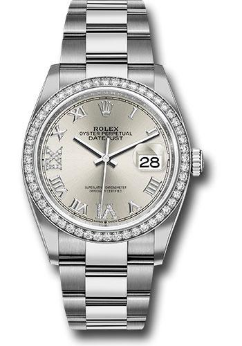Rolex Steel Datejust 36 Watch - Diamond Bezel - Silver Diamond Roman VI and IX Dial - Oyster Bracelet - 2019 Release - 126284RBR