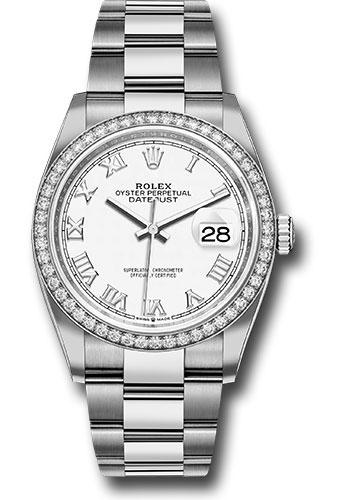 Rolex Steel Datejust 36 Watch - Diamond Bezel - White Roman Dial - Oyster Bracelet - 2019 Release - 126284RBR