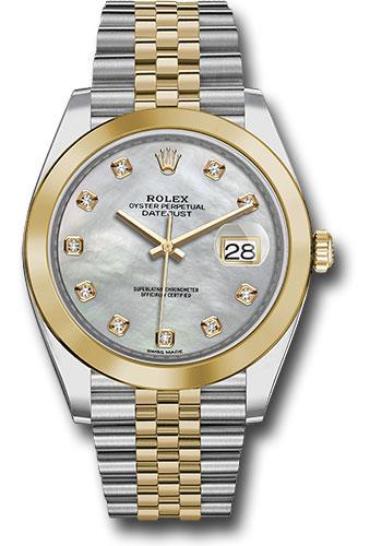 Rolex Steel and Yellow Gold Rolesor Datejust 41 Watch - Smooth Bezel - Mother-of-Pearl Diamond Dial - Jubilee Bracelet - 126303
