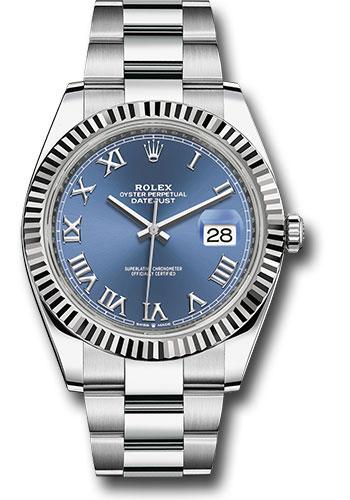 Rolex Steel and White Gold Rolesor Datejust 41 Watch - Fluted Bezel - Blue Roman Dial - Oyster Bracelet - 126334