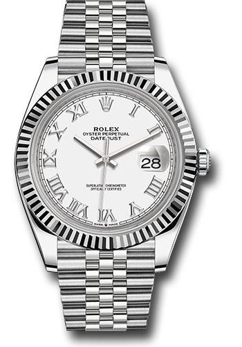 Rolex Steel and White Gold Rolesor Datejust 41 Watch - Fluted Bezel - White Roman Dial - Jubilee Bracelet - 126334