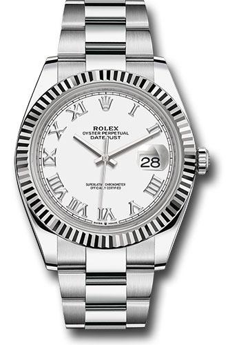 Rolex Steel and White Gold Rolesor Datejust 41 Watch - Fluted Bezel - White Roman Dial - Oyster Bracelet - 126334