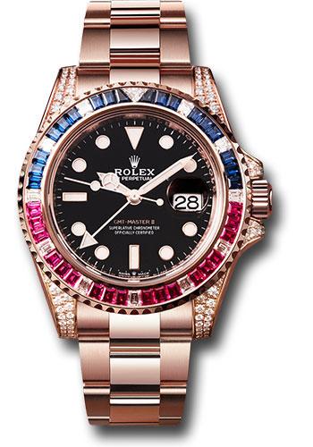 Rolex Everose GMT-Master II 40 Watch - Diamond Lugs - Diamond Sapphire Emerald Bezel - Black Dial - Oyster Bracelet - 126755SARU