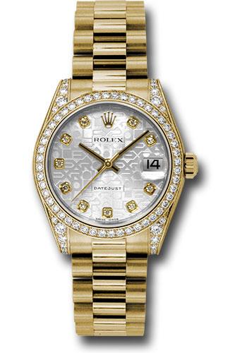 Rolex Yellow Gold Datejust 31 Watch - 48 Diamond Bezel - Silver Jubilee Diamond Dial - President Bracelet - 178158