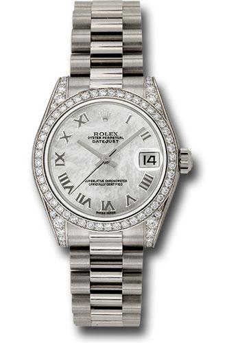 Rolex White Gold Datejust 31 Watch - 48 Diamond Bezel - Mother-Of-Pearl Roman Dial - President Bracelet - 178159
