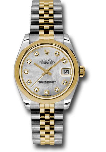 Rolex Steel and Yellow Gold Datejust 31 Watch - Domed Bezel - Mother-Of-Pearl Diamond Dial - Jubilee Bracelet - 178243