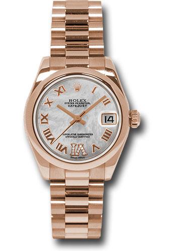 Rolex Pink Gold Datejust 31 Watch - Domed Bezel - Mother-Of-Pearl Diamond Roman Vi Roman Dial - President Bracelet - 178245