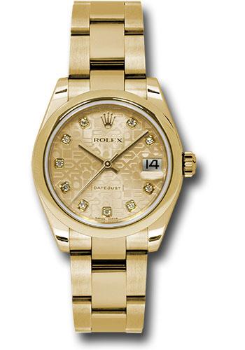 Rolex Yellow Gold Datejust 31 Watch - Domed Bezel - Champagne Jubilee Diamond Dial - Oyster Bracelet - 178248