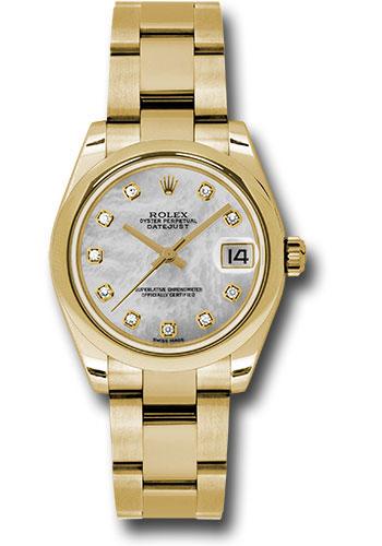 Rolex Yellow Gold Datejust 31 Watch - Domed Bezel - White Mother-Of-Pearl Diamond Dial - Oyster Bracelet - 178248