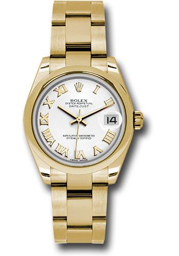 Rolex Yellow Gold Datejust 31 Watch - Domed Bezel - White Roman Dial - Oyster Bracelet - 178248