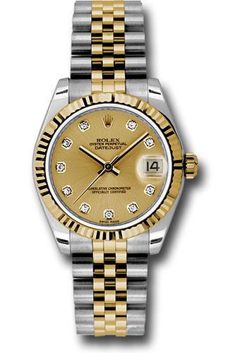 Rolex Steel and Yellow Gold Datejust 31 Watch - Fluted Bezel - Champagne Diamond Dial - Jubilee Bracelet - 178273