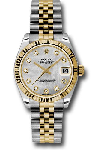 Rolex Steel and Yellow Gold Datejust 31 Watch - Fluted Bezel - Mother-Of-Pearl Diamond Dial - Jubilee Bracelet - 178273