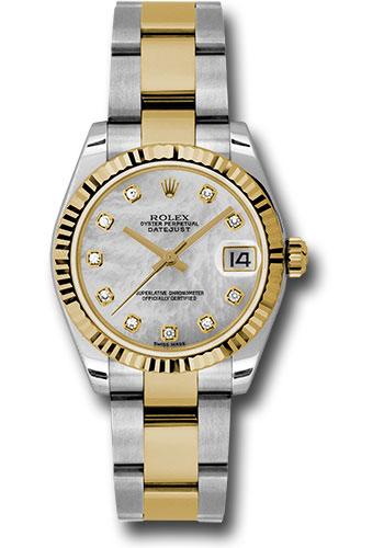 Rolex Steel and Yellow Gold Datejust 31 Watch - Fluted Bezel - Mother-Of-Pearl Diamond Dial - Oyster Bracelet - 178273