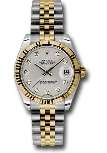 Rolex Steel and Yellow Gold Datejust 31 Watch - Fluted Bezel - Silver Diamond Roman Vi Diamond Dial - Jubilee Bracelet - 178273