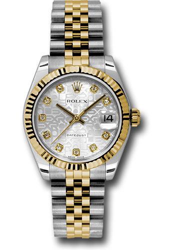 Rolex Steel and Yellow Gold Datejust 31 Watch - Fluted Bezel - Silver Jubilee Diamond Dial - Jubilee Bracelet - 178273