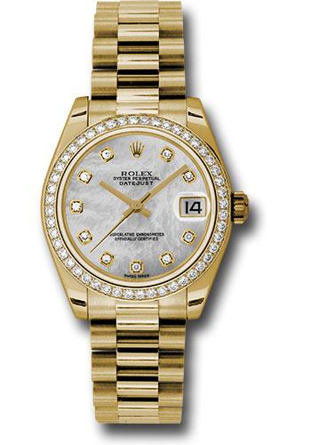 Rolex Yellow Gold Datejust 31 Watch - 48 Diamond Bezel - Mother-Of-Pearl Diamond Dial - President Bracelet - 178288