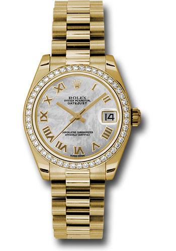 Rolex Yellow Gold Datejust 31 Watch - 48 Diamond Bezel - Mother-Of-Pearl Roman Dial - President Bracelet - 178288