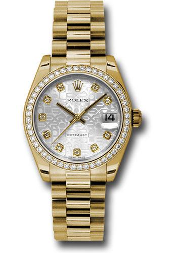 Rolex Yellow Gold Datejust 31 Watch - 48 Diamond Bezel - Silver Jubilee Diamond Dial - President Bracelet - 178288