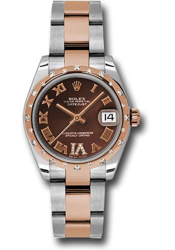 Rolex Steel and Everose Gold Datejust 31 Watch - 24 Diamond Bezel - Chocolate Diamond Roman Vi Roman Dial - Oyster Bracelet - 178341