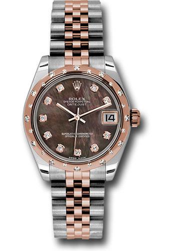 Rolex Steel and Everose Gold Datejust 31 Watch - 24 Diamond Bezel - Dark Mother-Of-Pearl Diamond Dial - Jubilee Bracelet - 178341