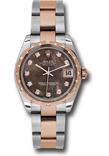 Rolex Steel and Everose Gold Datejust 31 Watch - 24 Diamond Bezel - Dark Mother-Of-Pearl Diamond Dial - Oyster Bracelet - 178341