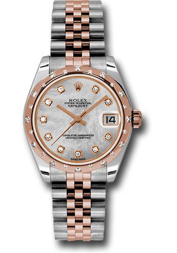 Rolex Steel and Everose Gold Datejust 31 Watch - 24 Diamond Bezel - White Mother-Of-Pearl Diamond Dial - Jubilee Bracelet - 178341