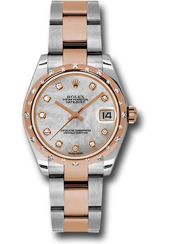 Rolex Steel and Everose Gold Datejust 31 Watch - 24 Diamond Bezel - White Mother-Of-Pearl Diamond Dial - Oyster Bracelet - 178341