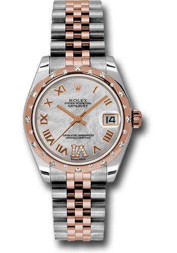 Rolex Steel and Everose Gold Datejust 31 Watch - 24 Diamond Bezel - Mother-Of-Pearl Diamond Roman Vi Roman Dial - Jubilee Bracelet - 178341