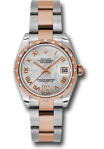 Rolex Steel and Everose Gold Datejust 31 Watch - 24 Diamond Bezel - Mother-Of-Pearl Diamond Roman Vi Roman Dial - Oyster Bracelet - 178341