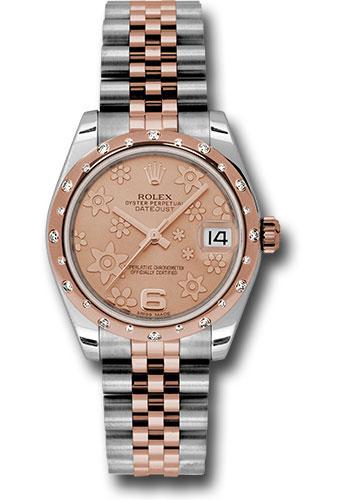 Rolex Steel and Everose Gold Datejust 31 Watch - 24 Diamond Bezel - Pink Champagne Floral Motif Dial - Jubilee Bracelet - 178341