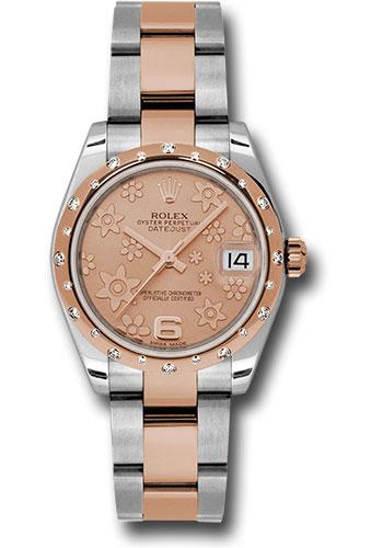 Rolex Steel and Everose Gold Datejust 31 Watch - 24 Diamond Bezel - Pink Champagne Floral Motif Dial - Oyster Bracelet - 178341