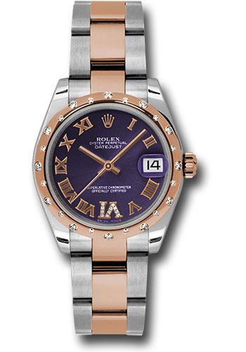Rolex Steel and Everose Gold Datejust 31 Watch - 24 Diamond Bezel - Purple Diamond Roman Vi Roman Dial - Oyster Bracelet - 178341