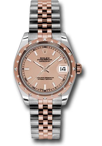 Rolex Steel and Everose Gold Datejust 31 Watch - 24 Diamond Bezel - Pink Index Dial - Jubilee Bracelet - 178341