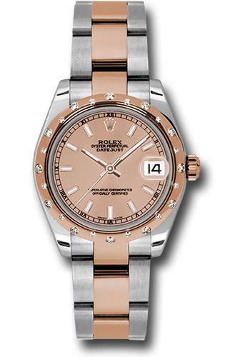 Rolex Steel and Everose Gold Datejust 31 Watch - 24 Diamond Bezel - Pink Index Dial - Oyster Bracelet - 178341