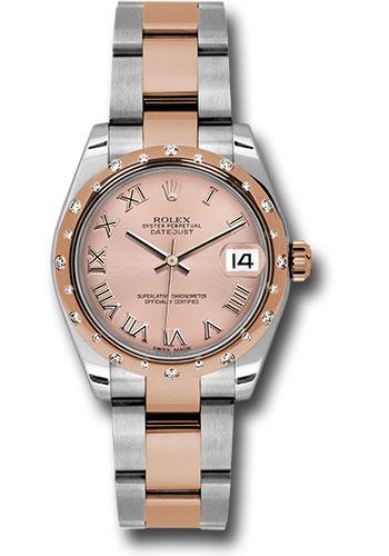 Rolex Steel and Everose Gold Datejust 31 Watch - 24 Diamond Bezel - Pink Roman Dial - Oyster Bracelet - 178341