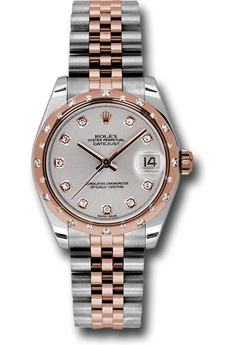 Rolex Steel and Everose Gold Datejust 31 Watch - 24 Diamond Bezel - Silver Diamond Dial - Jubilee Bracelet - 178341