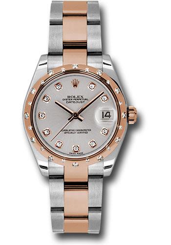 Rolex Steel and Everose Gold Datejust 31 Watch - 24 Diamond Bezel - Silver Diamond Dial - Oyster Bracelet - 178341