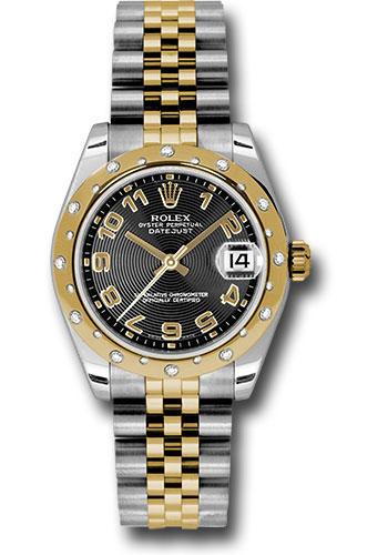 Rolex Steel and Yellow Gold Datejust 31 Watch - 24 Diamond Bezel - Black Concentric Circle Arabic Dial - Jubilee Bracelet - 178343