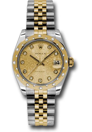 Rolex Steel and Yellow Gold Datejust 31 Watch - 24 Diamond Bezel - Champagne Jubilee Diamond Dial - Jubilee Bracelet - 178343