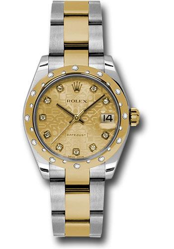 Rolex Steel and Yellow Gold Datejust 31 Watch - 24 Diamond Bezel - Champagne Jubilee Diamond Dial - Oyster Bracelet - 178343