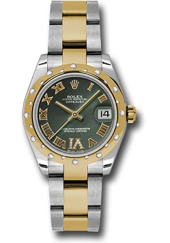 Rolex Steel and Yellow Gold Datejust 31 Watch - 24 Diamond Bezel - Olive Green Diamond Roman Vi Roman Dial - Oyster Bracelet - 178343